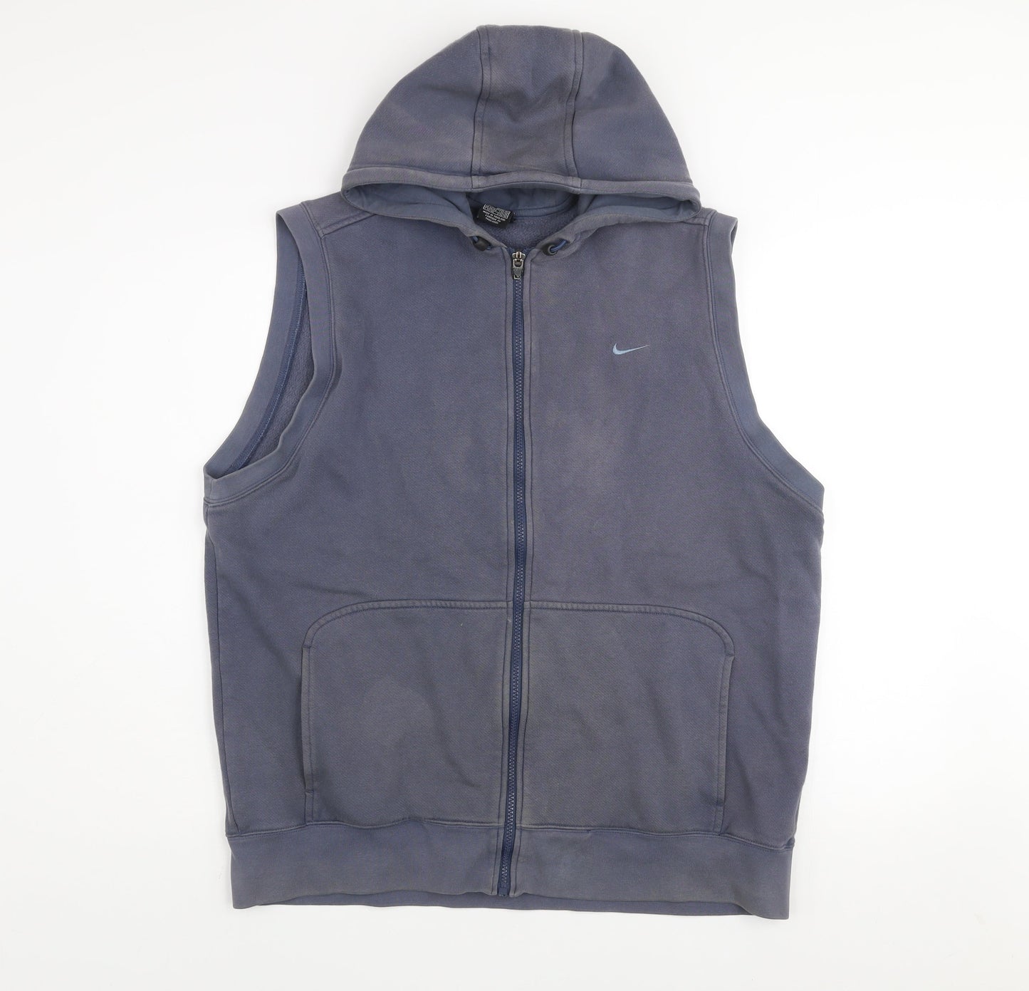 Nike Men Blue L Hooded Zip Fleece Waistcoat Bodywarmer