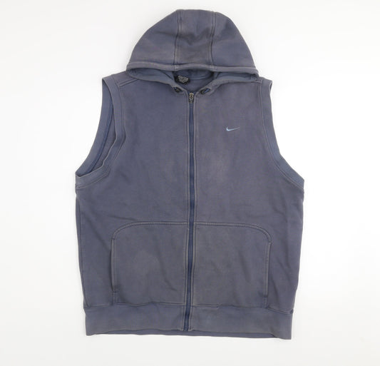 Nike Men Blue L Hooded Zip Fleece Waistcoat Bodywarmer