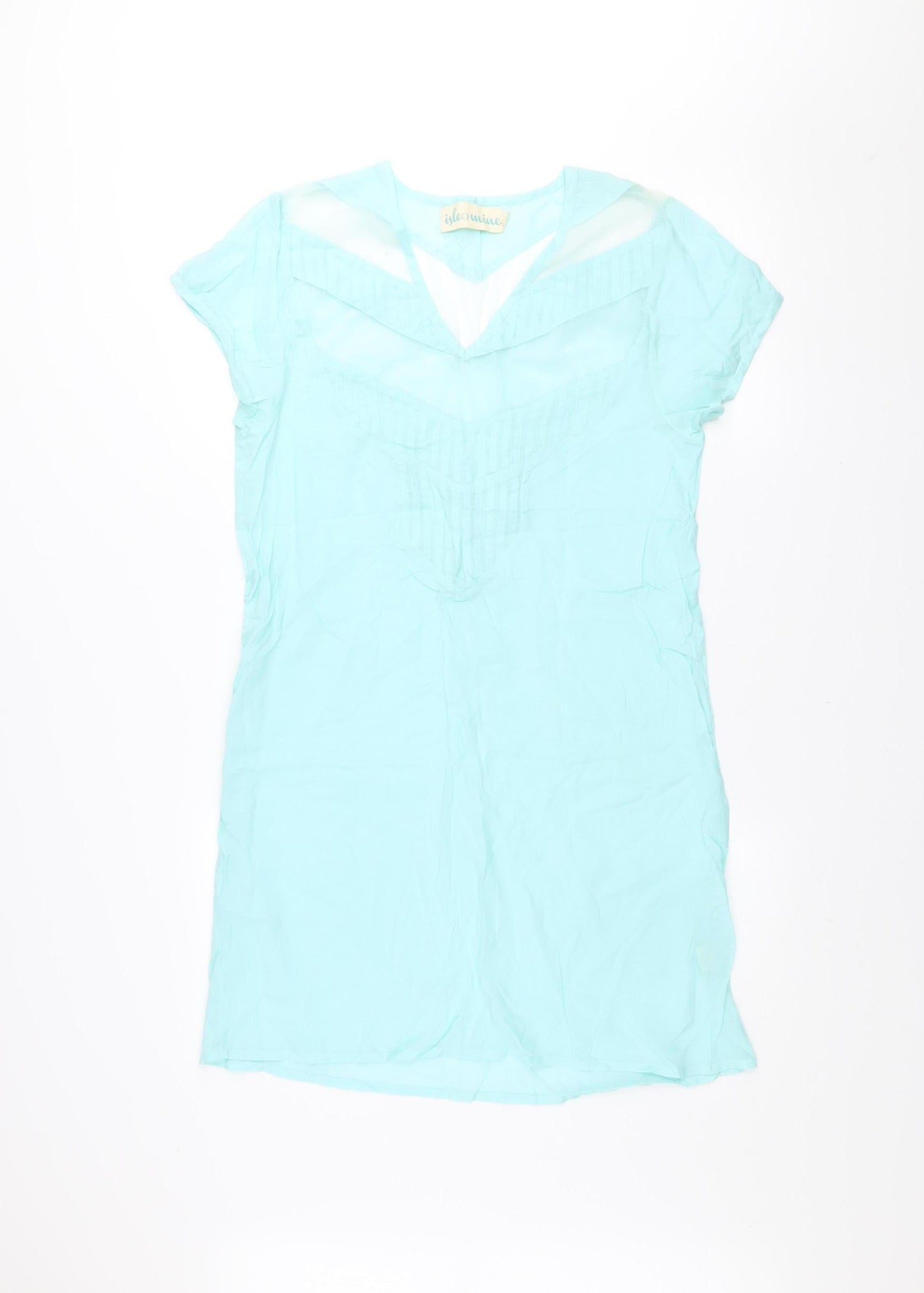 Isle of Mine Women Blue Short Sleeve Rayon Shift Dress S