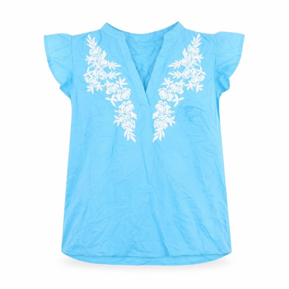 Dunnes Women’s Blue Embroidered Cotton Tunic Blouse Size S