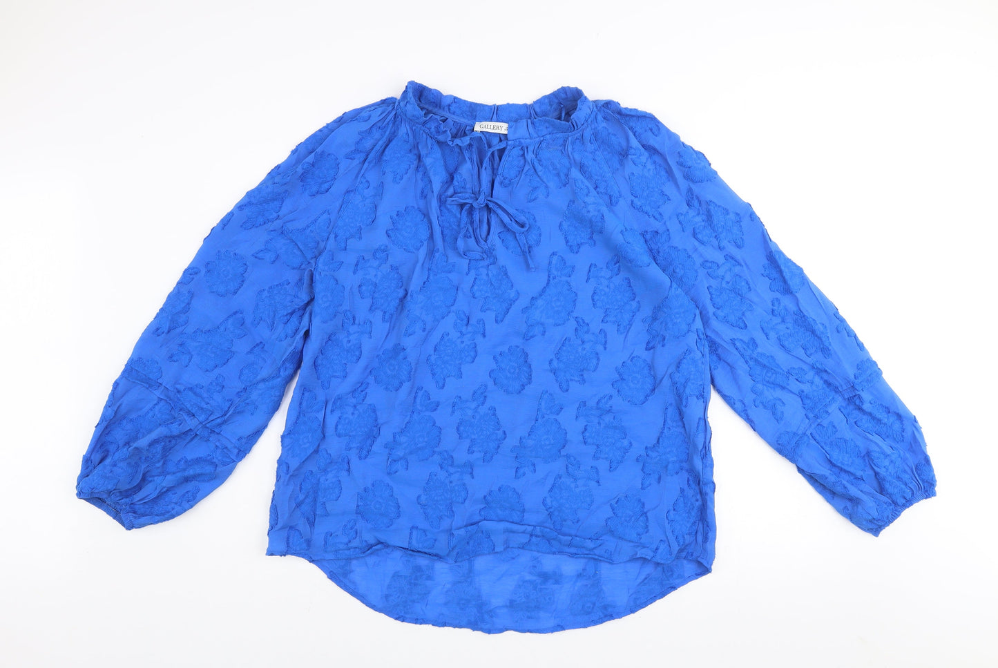 Gallery Women's Blue Floral Tunic Blouse Size L Viscose Long Sleeve