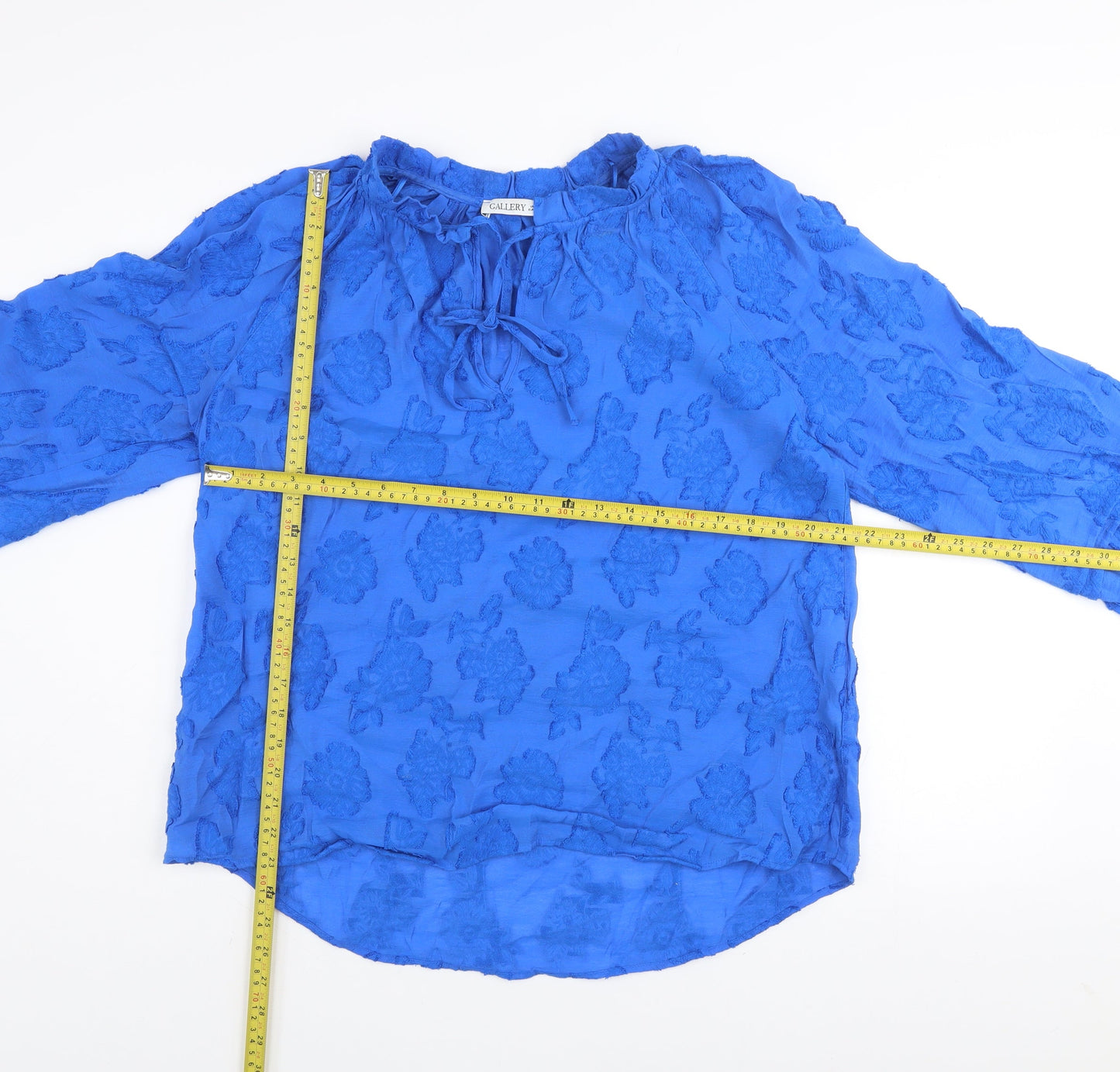 Gallery Women's Blue Floral Tunic Blouse Size L Viscose Long Sleeve