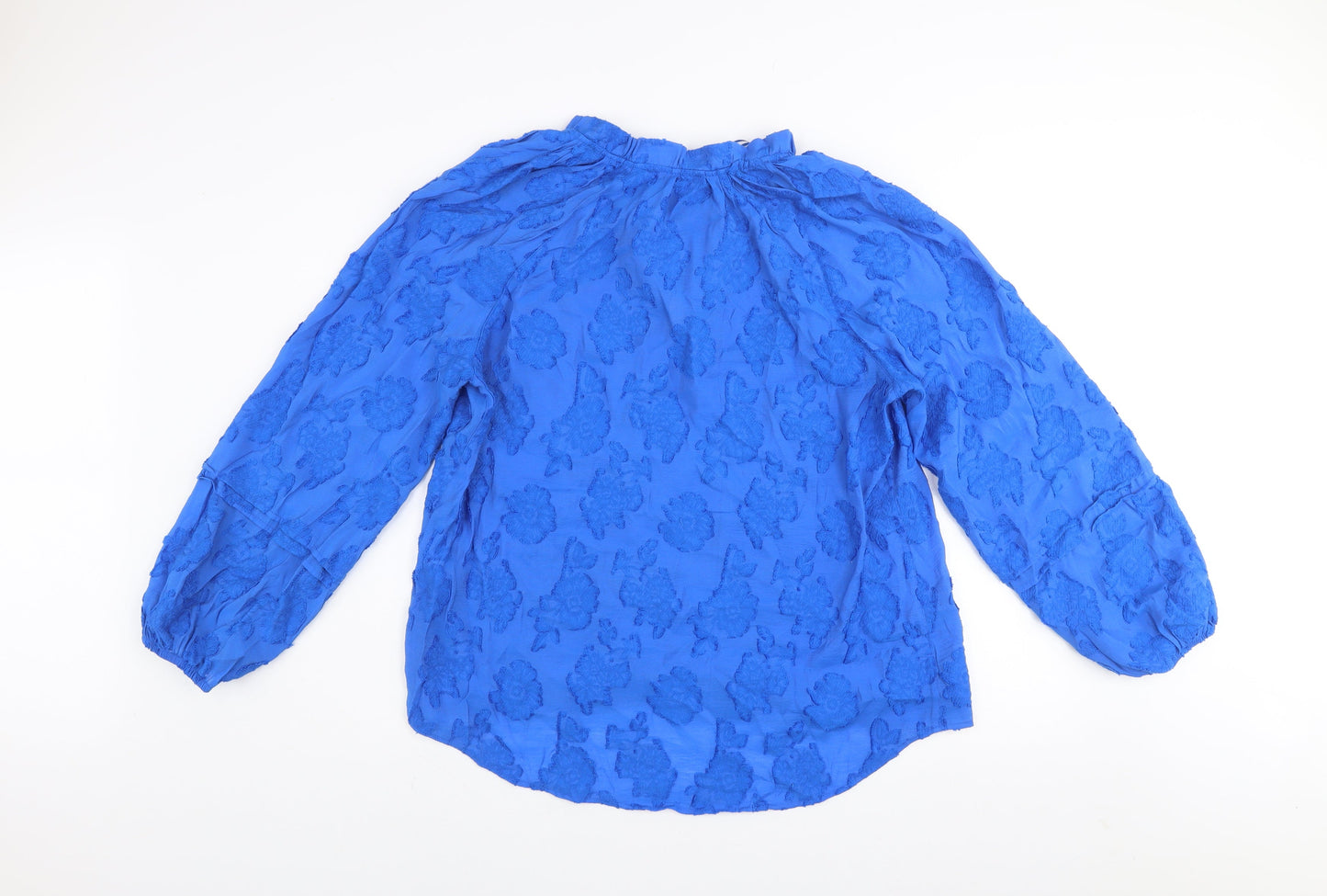 Gallery Women's Blue Floral Tunic Blouse Size L Viscose Long Sleeve