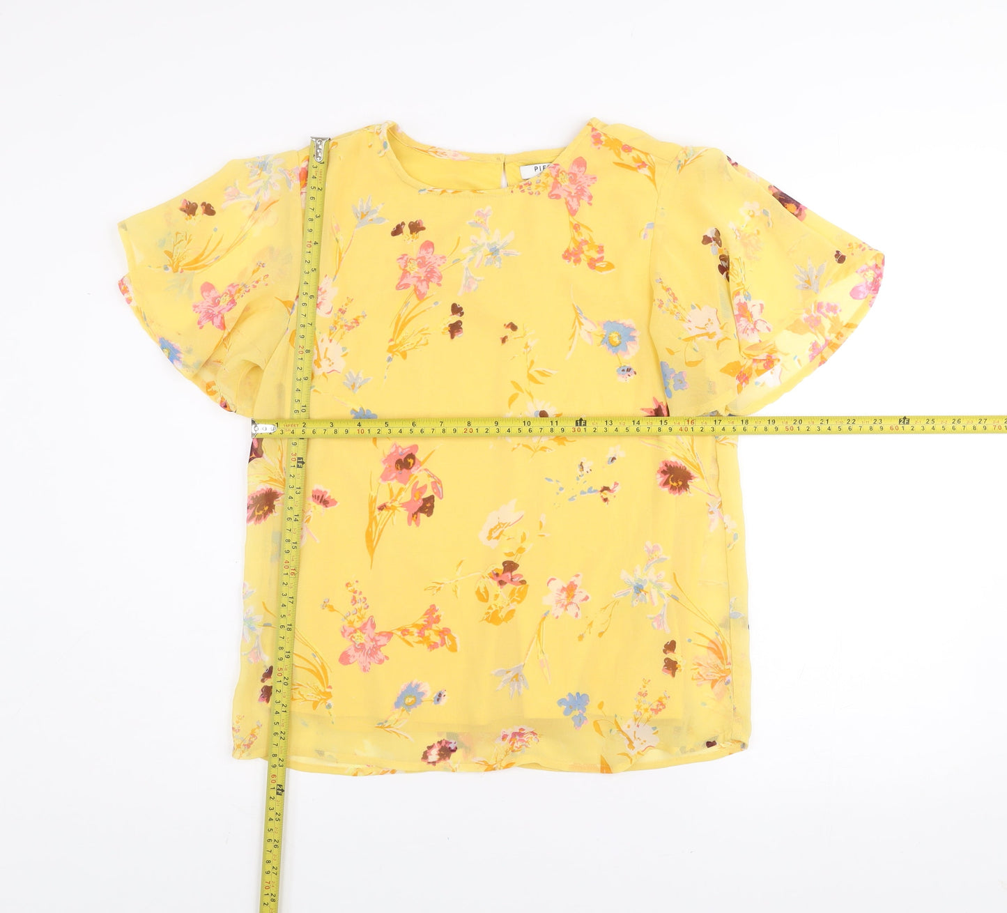 Pieces Women's Yellow Floral Short Sleeve Polyester Blouse Size S