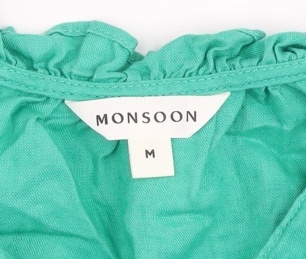 Monsoon Women’s Green Linen Long Sleeve Button Blouse Size M