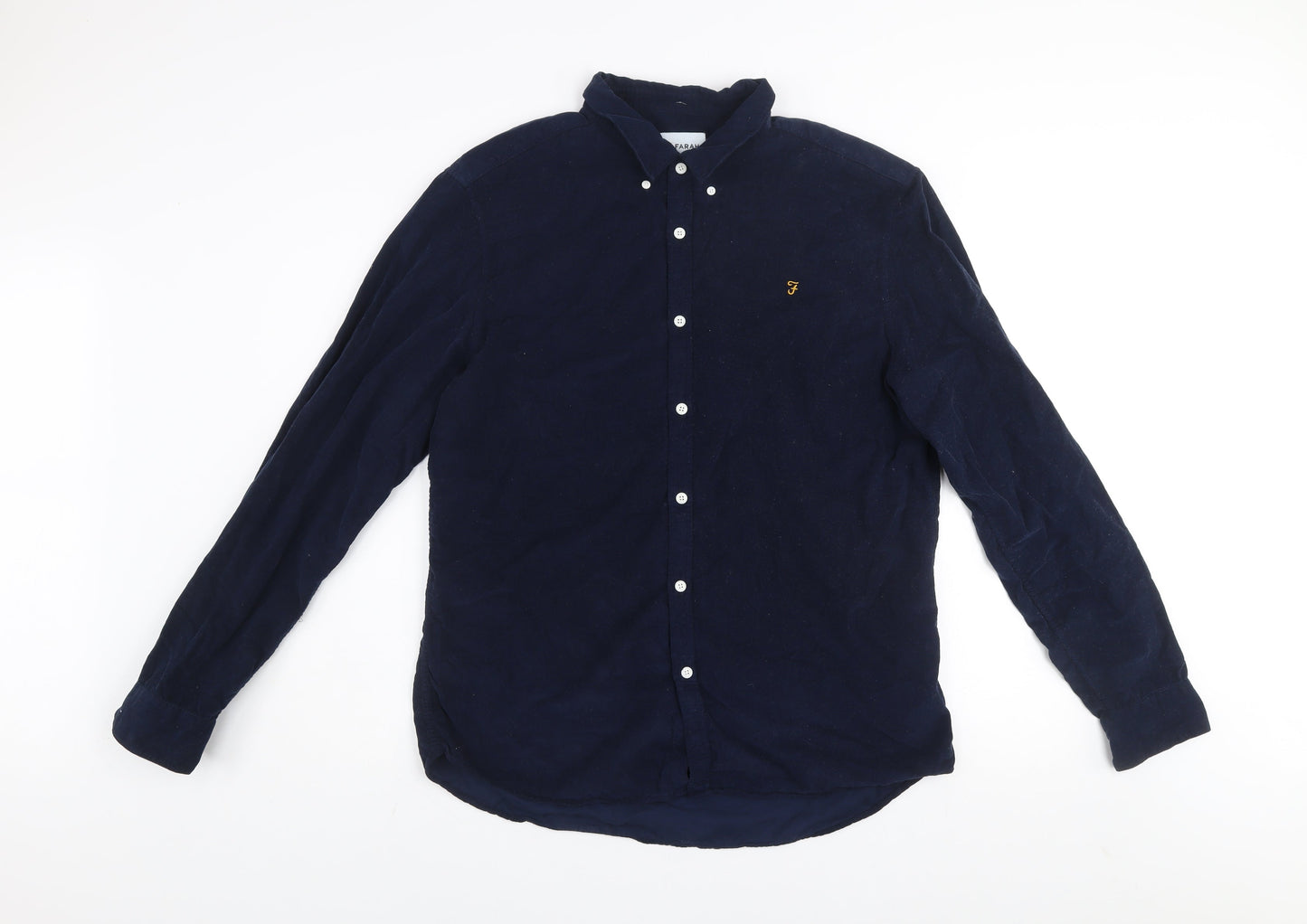 Farah Men's Blue Corduroy Slim Fit Long Sleeve Button-Up Shirt Size XL