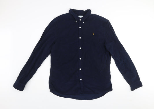 Farah Men's Blue Corduroy Slim Fit Long Sleeve Button-Up Shirt Size XL