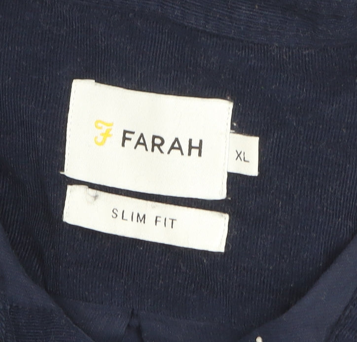 Farah Men's Blue Corduroy Slim Fit Long Sleeve Button-Up Shirt Size XL