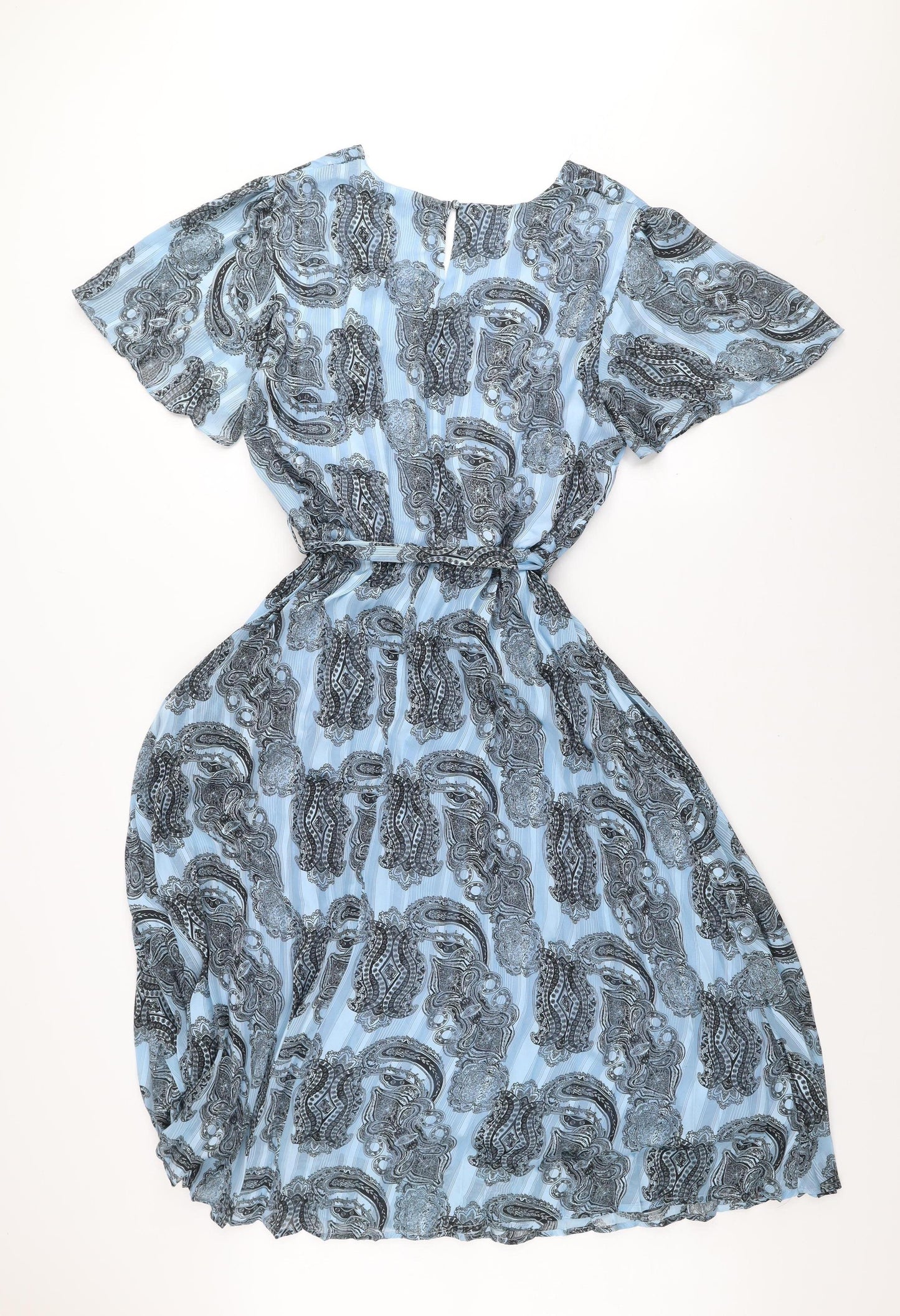 AKOZ De Toi Women’s Blue Paisley A-Line V-Neck Belted Dress XL