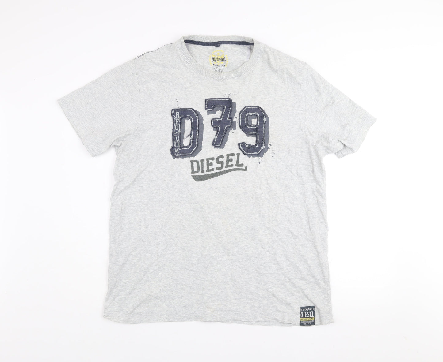 Diesel Men's Grey Graphic Logo Regular Fit Cotton T-Shirt XL