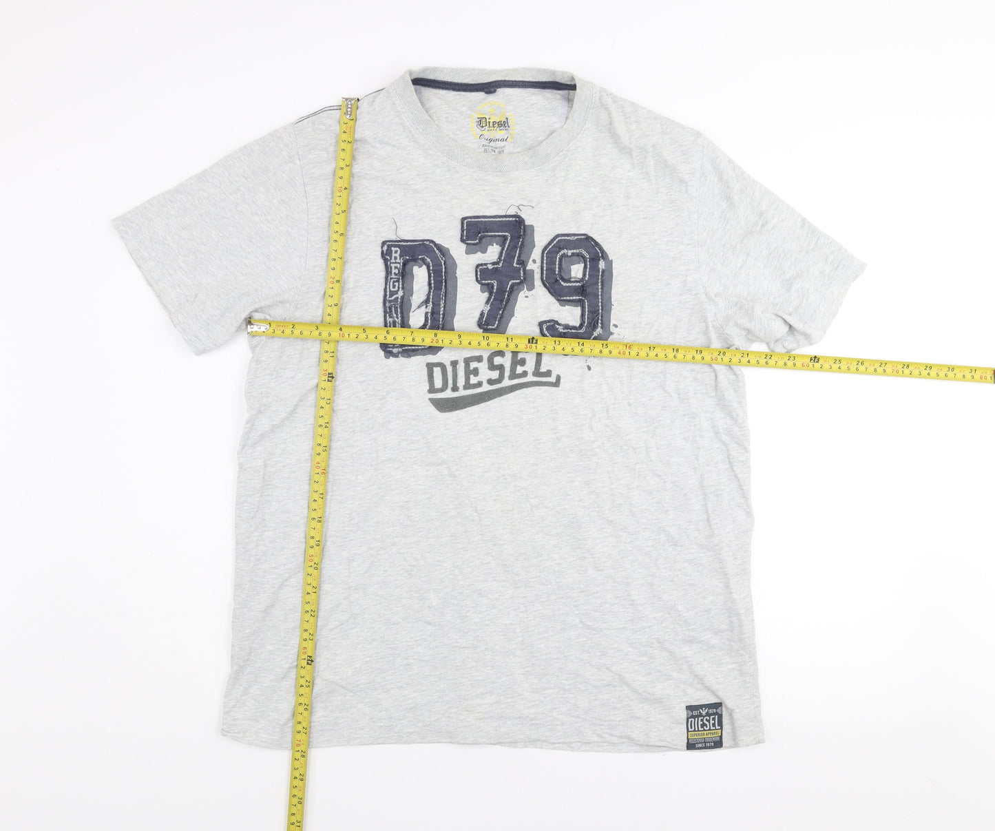 Diesel Men's Grey Graphic Logo Regular Fit Cotton T-Shirt XL