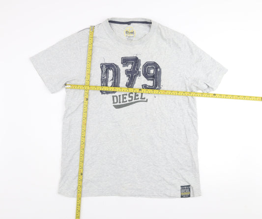 Diesel Men's Grey Graphic Logo Regular Fit Cotton T-Shirt XL