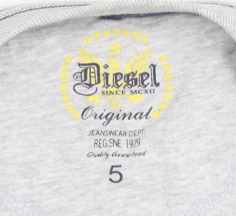 Diesel Men's Grey Graphic Logo Regular Fit Cotton T-Shirt XL