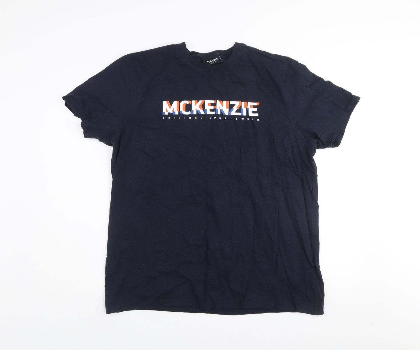 McKenzie Men's Blue XL Sports Logo Cotton Crew Neck T-Shirt