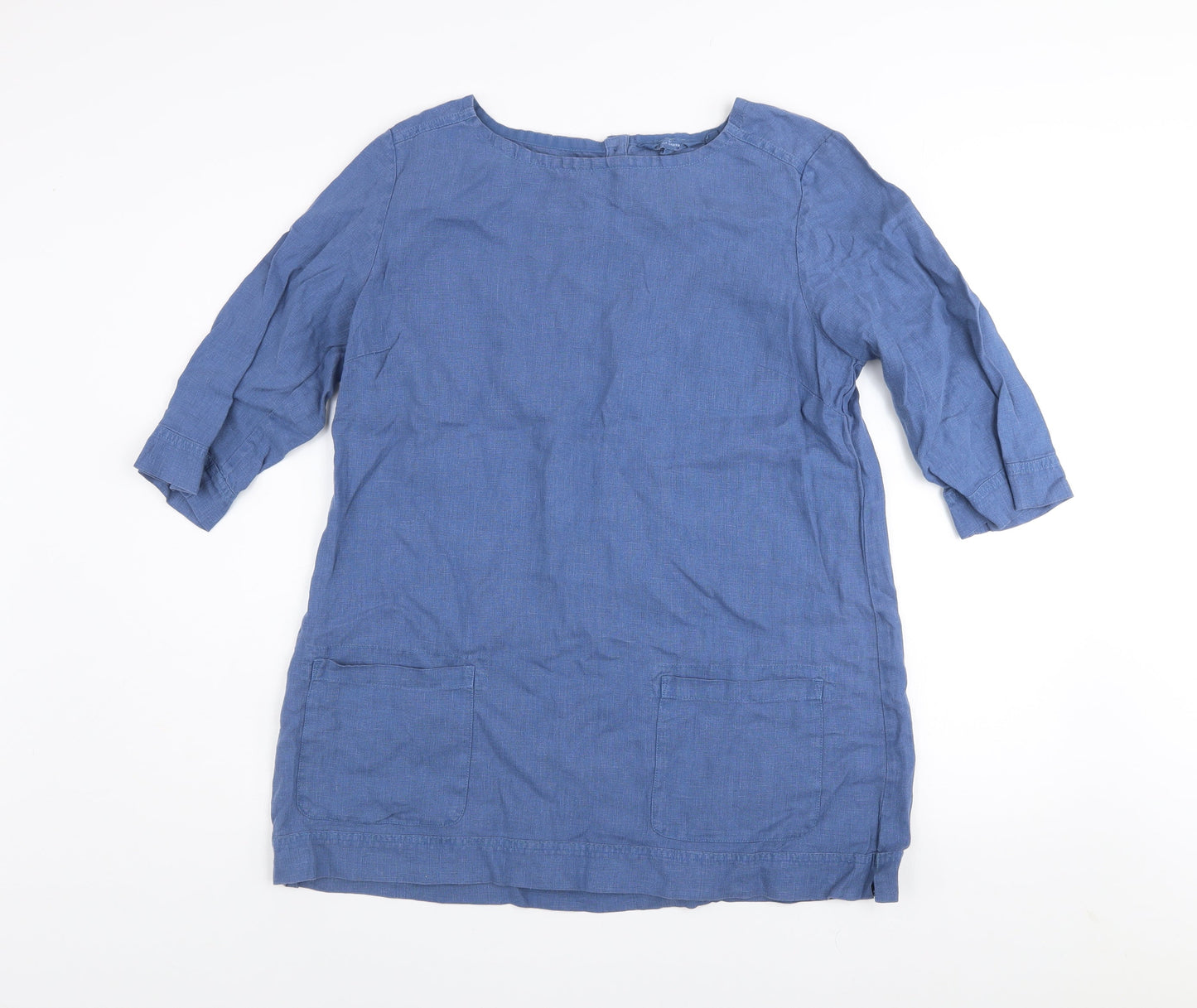 Seasalt Cornwall Women’s Blue Linen Shift Dress Size 14 3/4 Sleeve