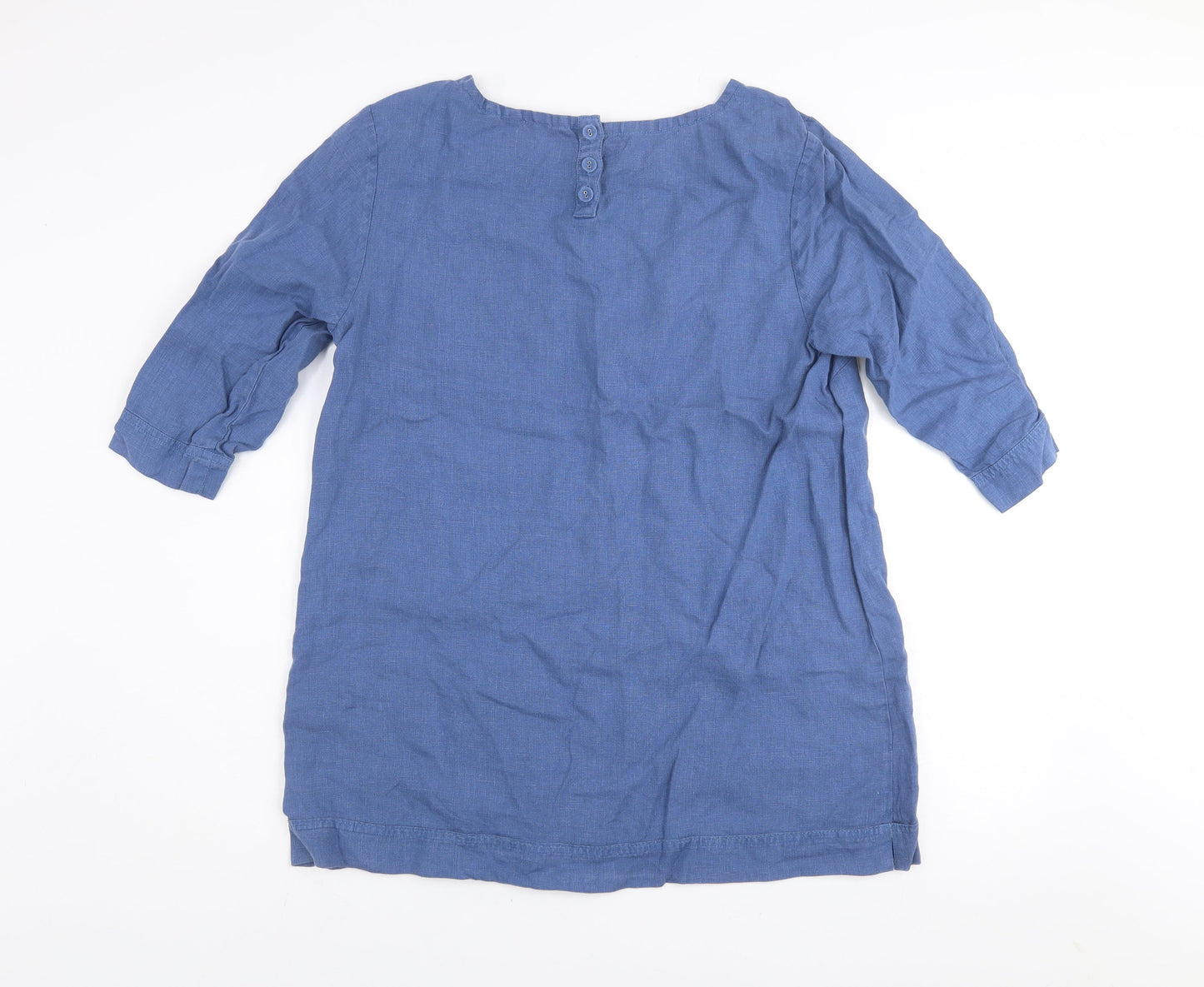 Seasalt Cornwall Women’s Blue Linen Shift Dress Size 14 3/4 Sleeve