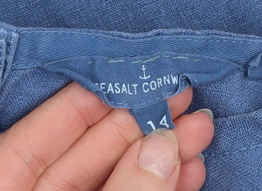 Seasalt Cornwall Women’s Blue Linen Shift Dress Size 14 3/4 Sleeve