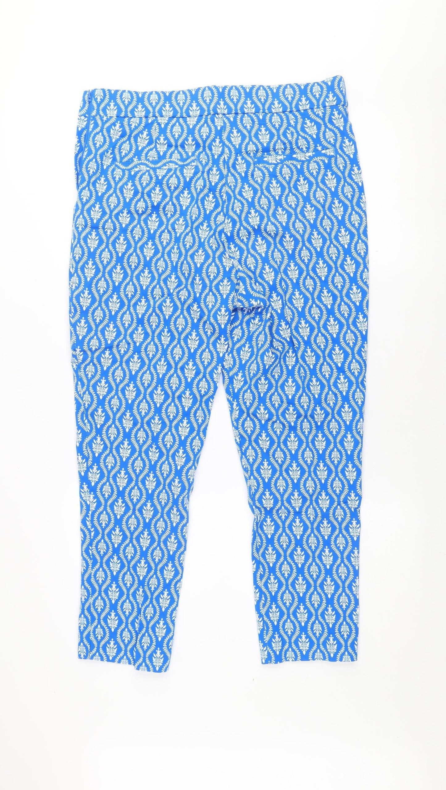 Savida Womens Blue Floral Cropped Cotton Blend Trousers Size 14