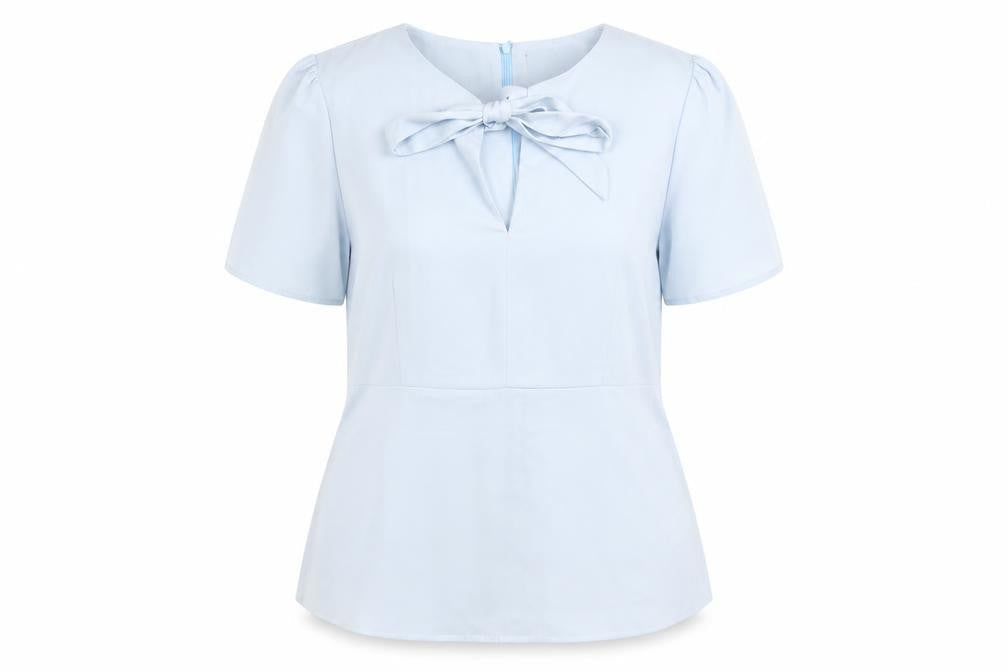 AngelEye London Women’s Blue Short Sleeve Bow Blouse Size 14