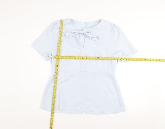 AngelEye London Women’s Blue Short Sleeve Bow Blouse Size 14