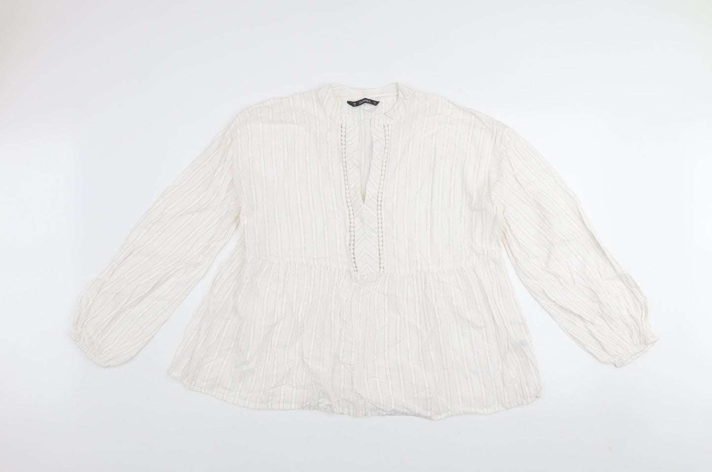 Dunnes Women Ivory Striped Cotton Tunic Blouse Size M