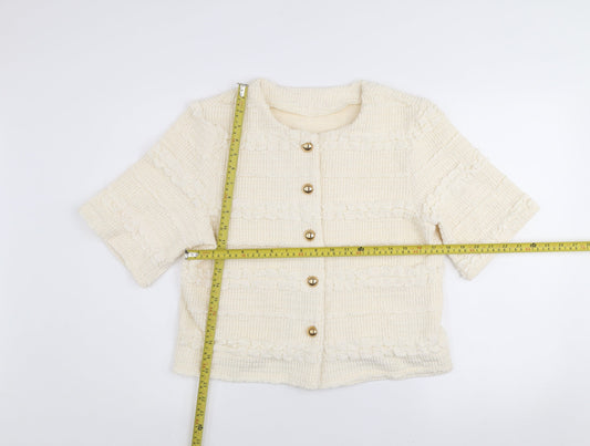 Emily & Me Women’s Ivory Cropped Tweed Button Jacket Size M