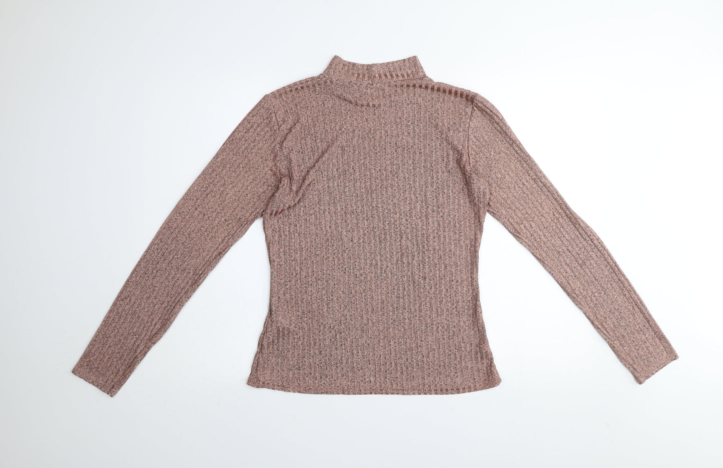 NLY Trend Women's Pink Ribbed Mock Neck Long Sleeve Jersey Top XL