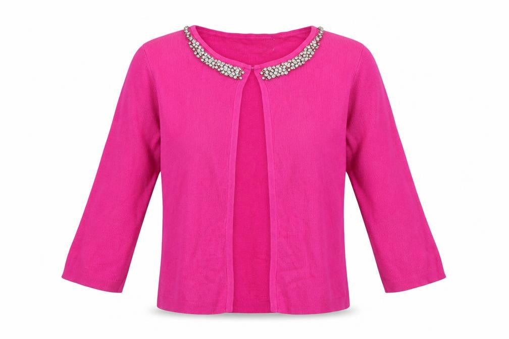 Savida Women's Pink Jewel Neck 3/4 Sleeve Cotton Cardigan Size S