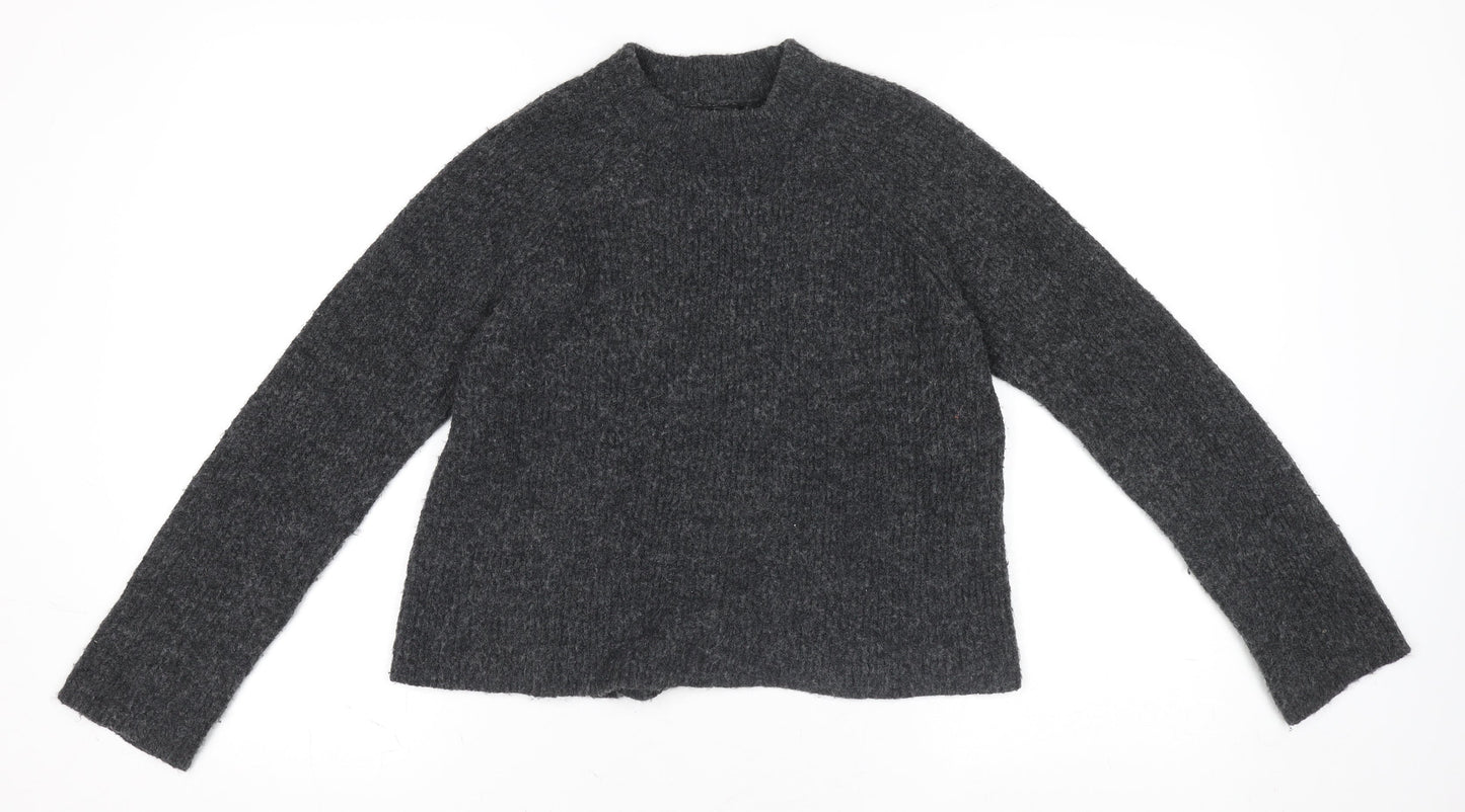 Pieces Women's Grey Wool Blend Chunky-Knit Pullover Jumper Size M