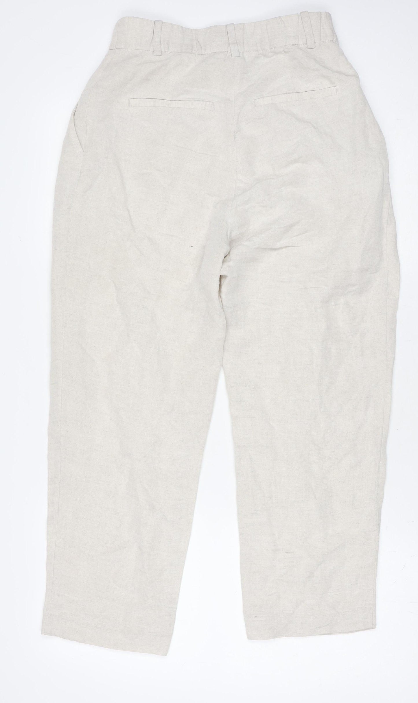 H&M Women Beige Linen Blend Pleated Trousers Size 8 Regular
