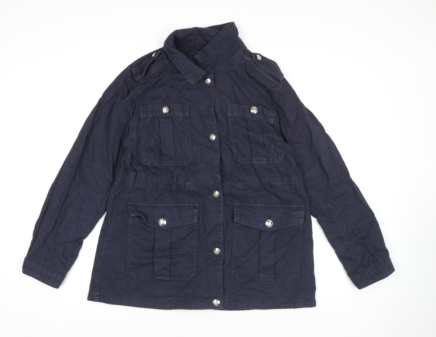 Next Women's Blue Military Jacket Size 16 Cotton Twill Mid-Length