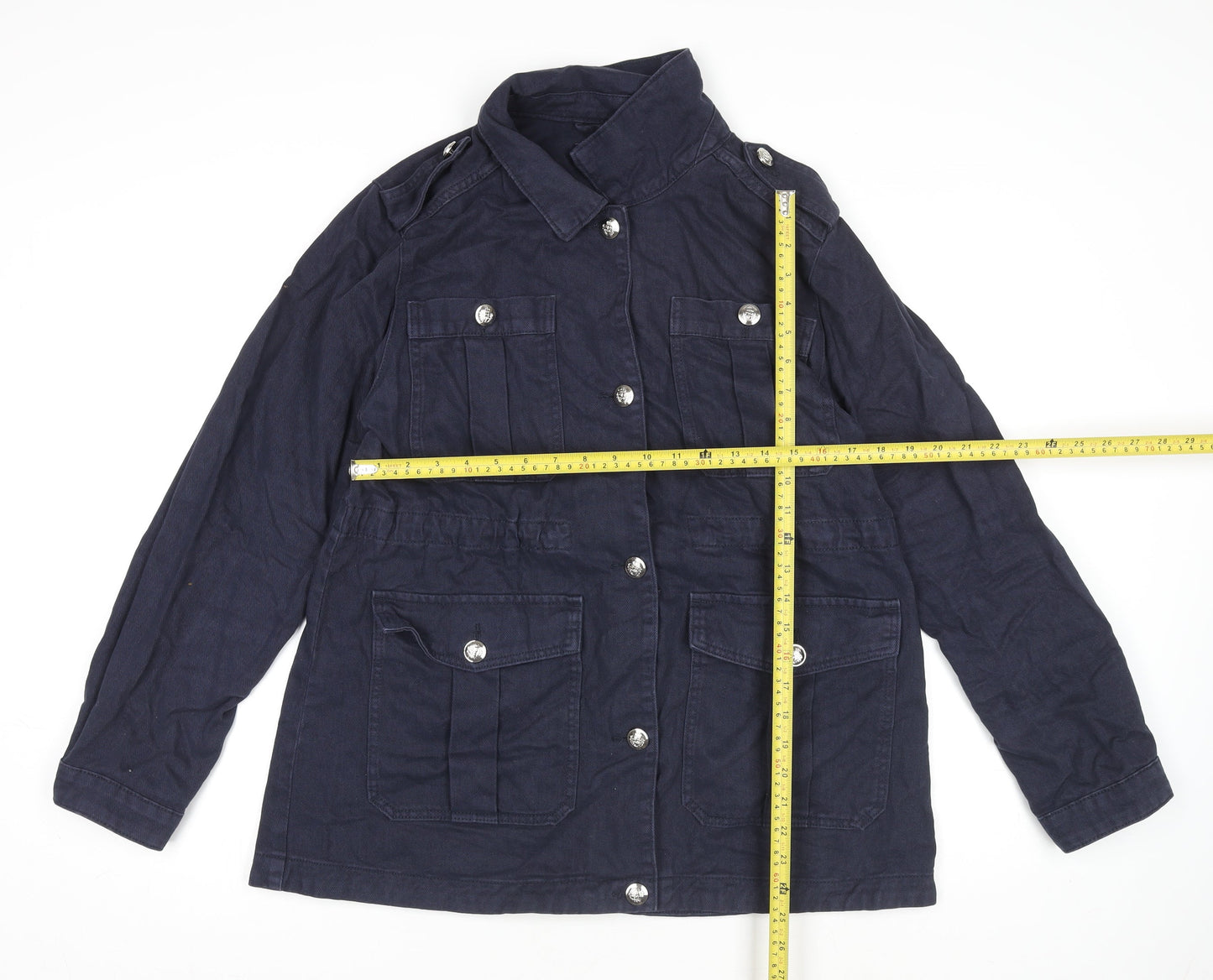 Next Women's Blue Military Jacket Size 16 Cotton Twill Mid-Length