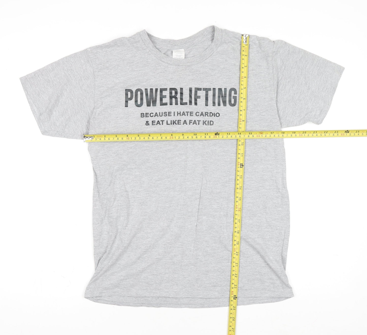 Men’s Grey Funny Powerlifting Graphic T-Shirt Size M