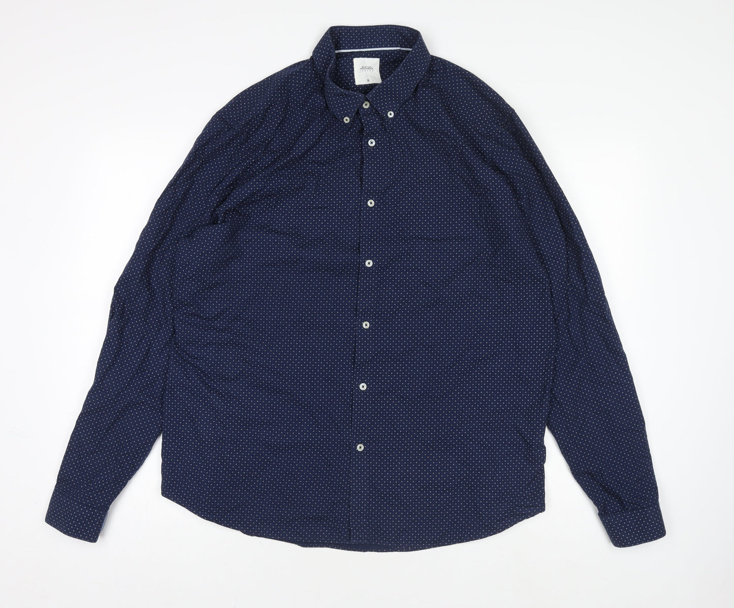 Burton Menswear London Men's Blue Geometric Button-Down Long Sleeve Cotton Shirt XL