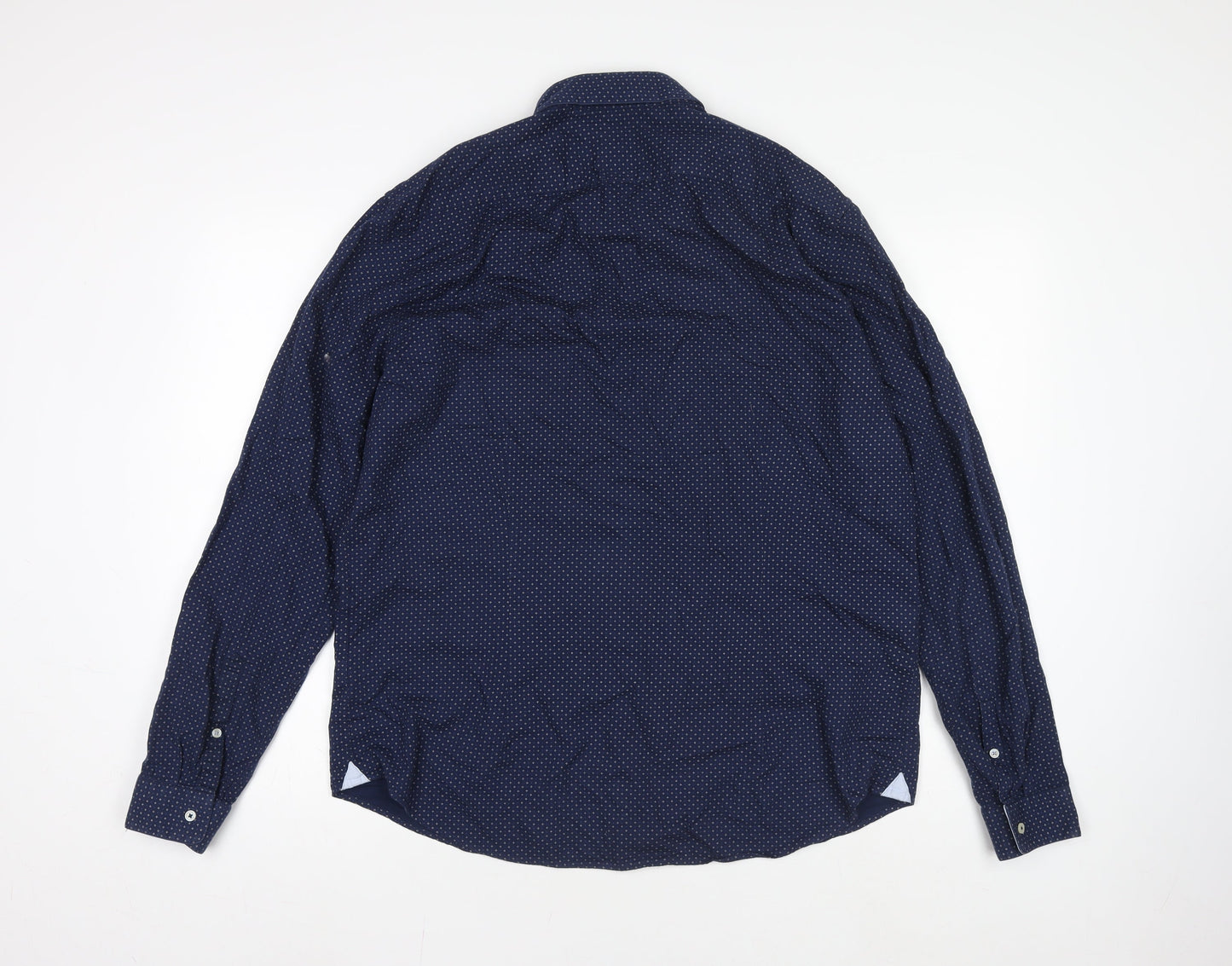 Burton Menswear London Men's Blue Geometric Button-Down Long Sleeve Cotton Shirt XL