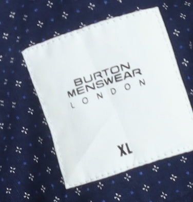 Burton Menswear London Men's Blue Geometric Button-Down Long Sleeve Cotton Shirt XL