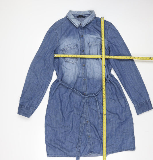 BLUE 73 Women's Blue Knee Length Denim Shirt Dress Size 14