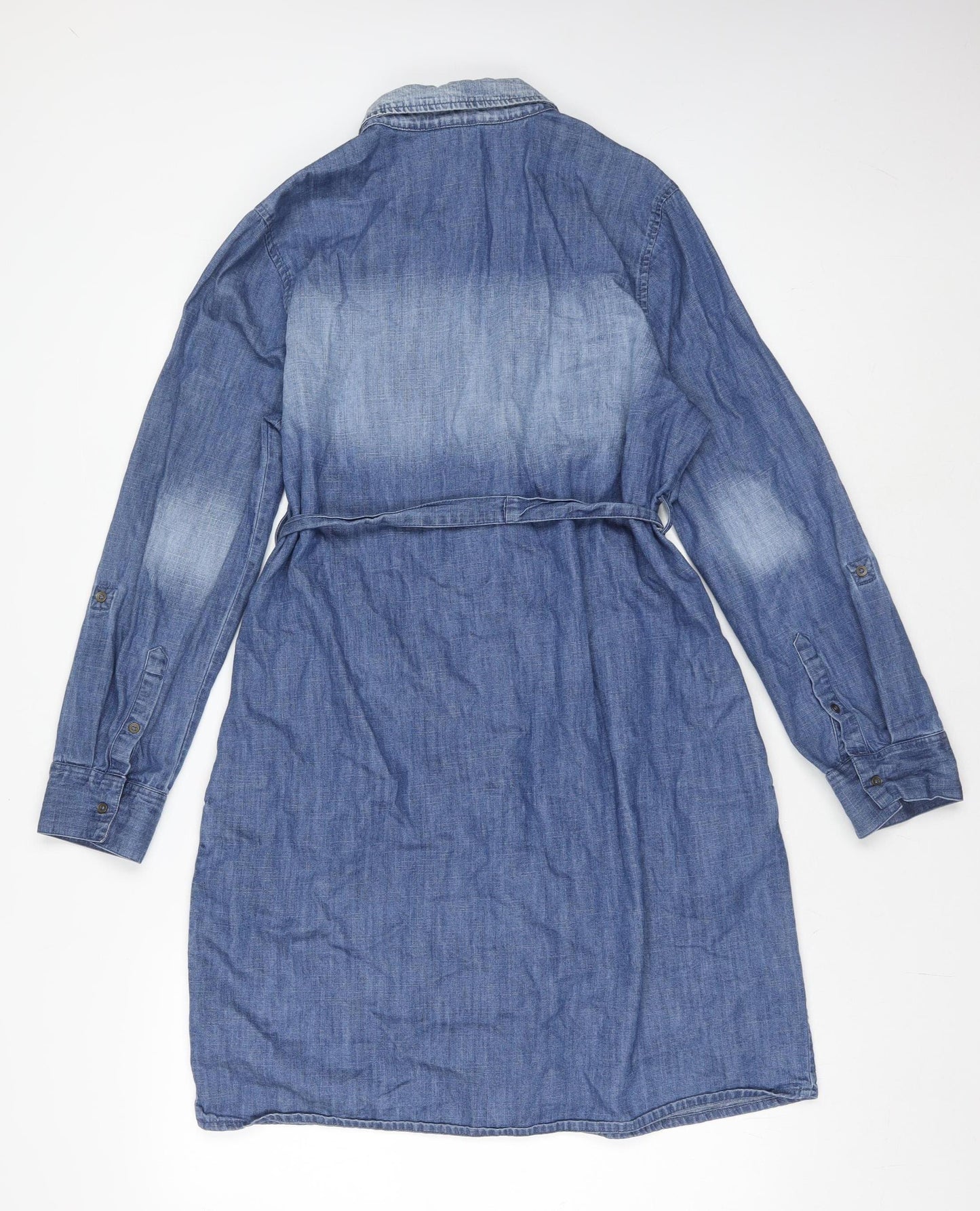 BLUE 73 Women's Blue Knee Length Denim Shirt Dress Size 14