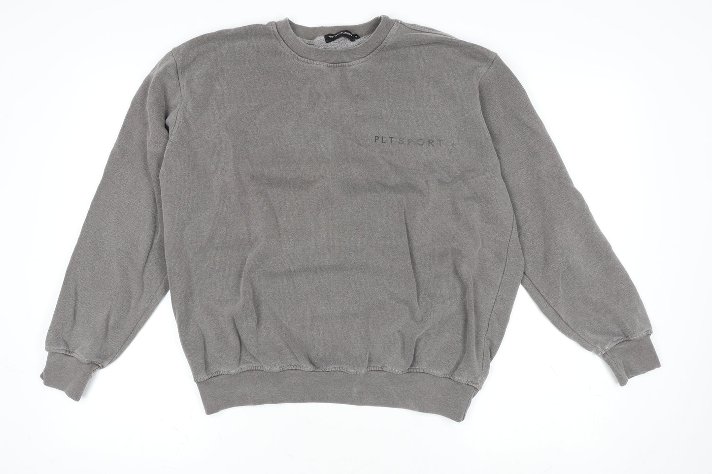PrettyLittleThing Women’s Grey Pullover Jumper PLT Sport Logo M Cotton Blend