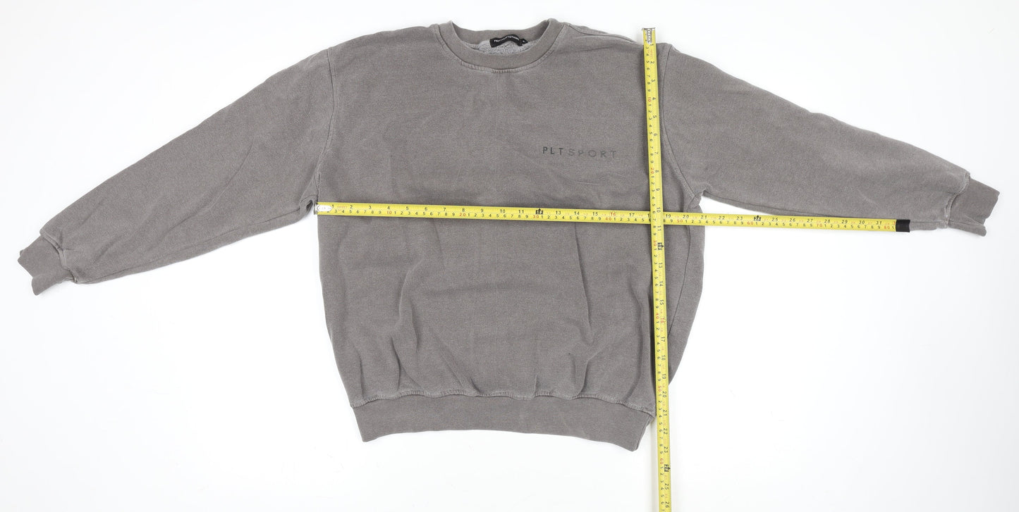 PrettyLittleThing Women’s Grey Pullover Jumper PLT Sport Logo M Cotton Blend