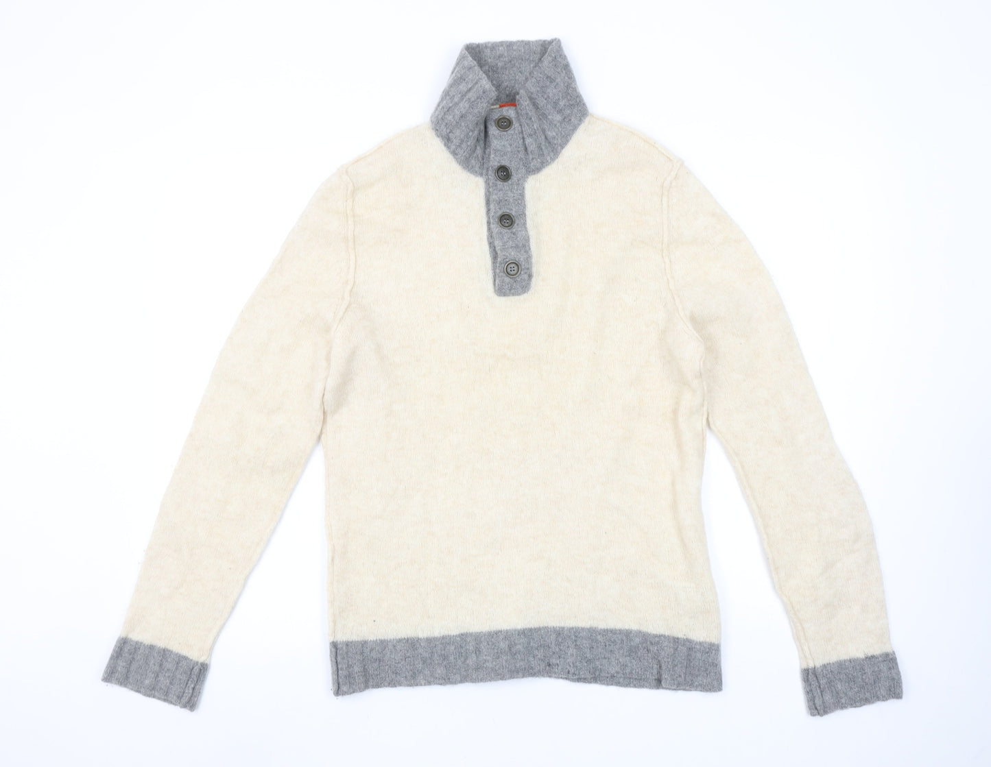 Hugo Boss Men's Beige Wool Alpaca Henley Jumper Size M