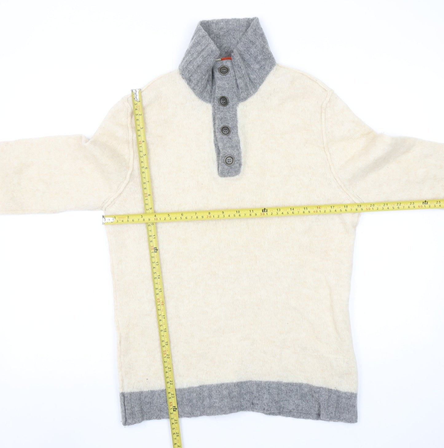 Hugo Boss Men's Beige Wool Alpaca Henley Jumper Size M