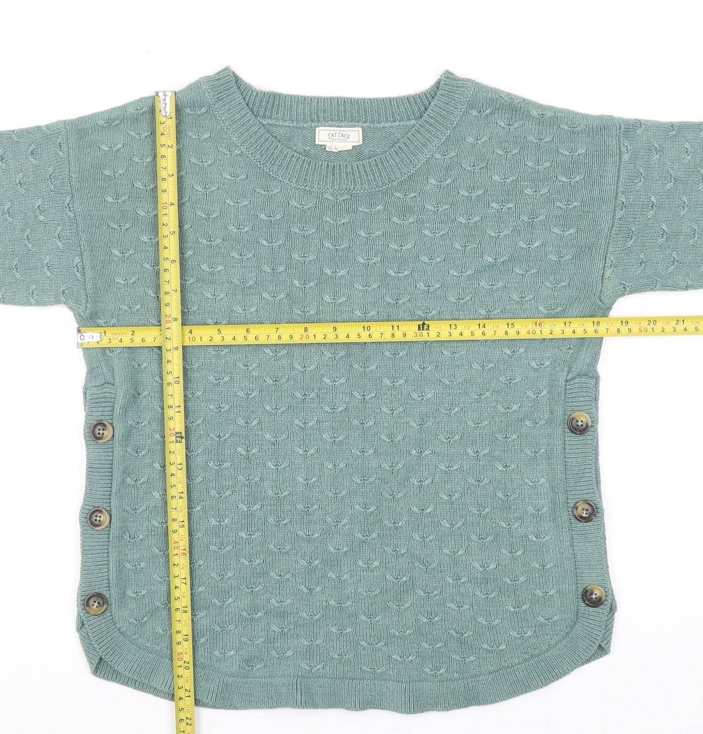 Fat Face Women’s Green Knit Side Button Jumper UK 8