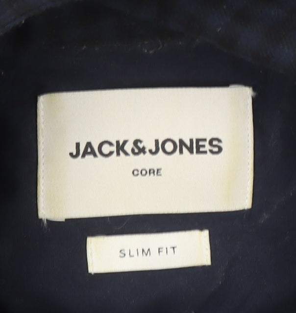 Jack & Jones Men's Blue Checked Slim Fit Flannel Shirt M