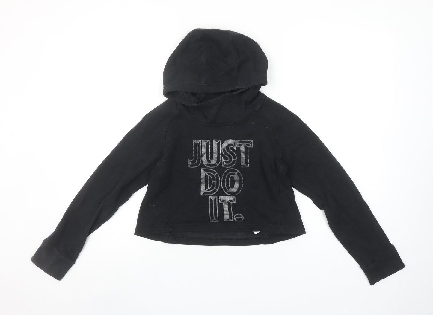 Nike Girls Black Hoodie 10-12 Years Pullover Just Do It Graphic Sweatshirt