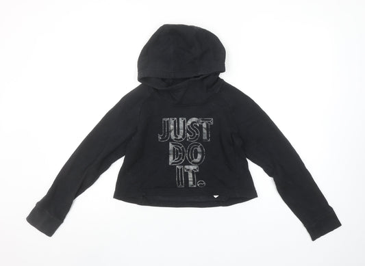 Nike Girls Black Hoodie 10-12 Years Pullover Just Do It Graphic Sweatshirt