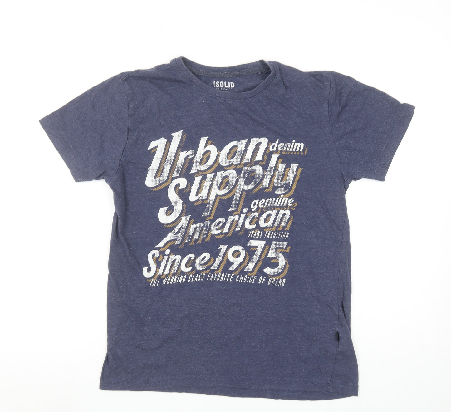 !Solid Unisex Blue Graphic Short Sleeve T-Shirt M Casual