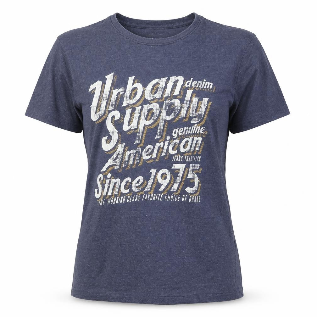 !Solid Womens Blue Graphic Short Sleeve T-Shirt M Casual