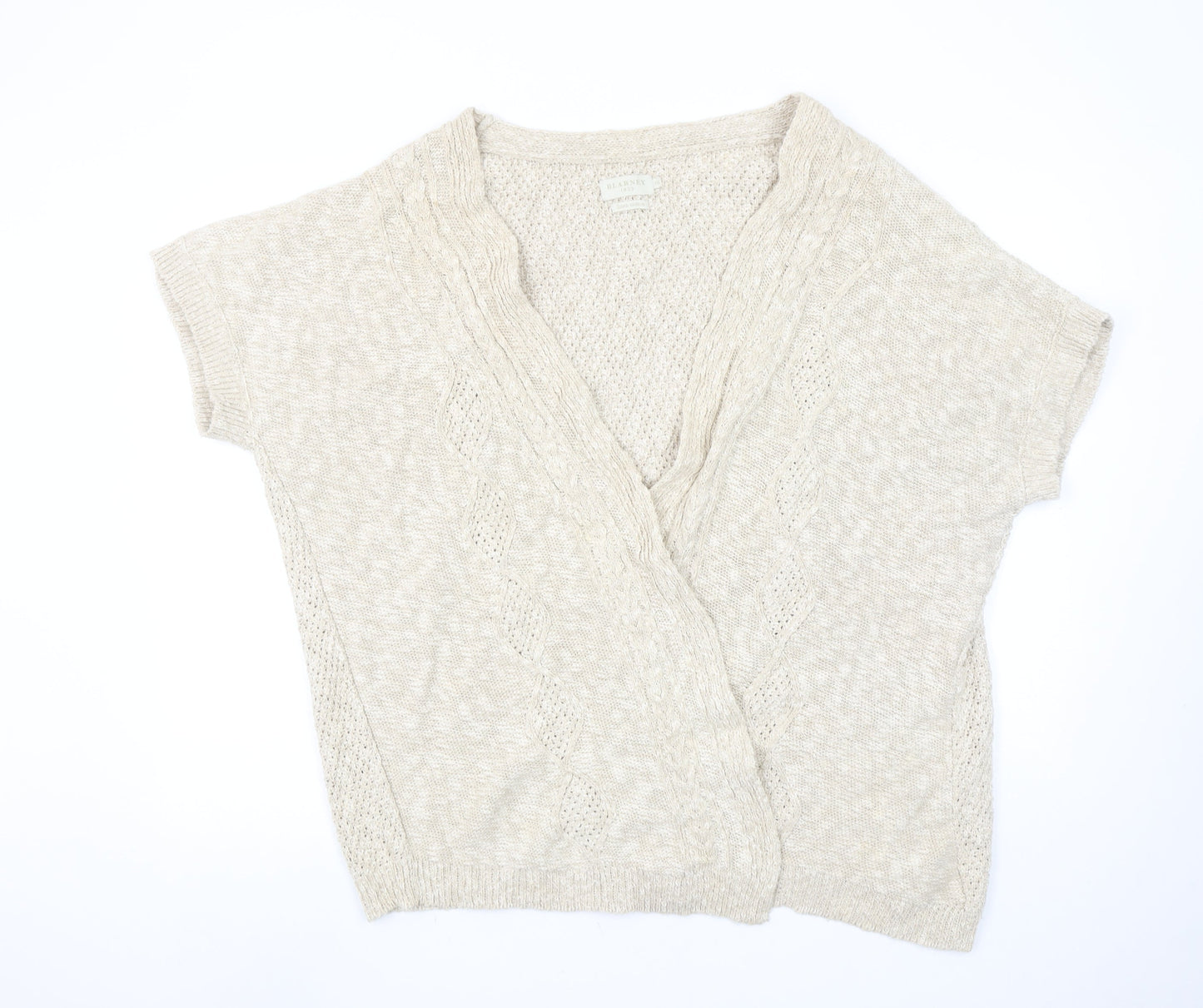 Blarney Women’s Beige 2XL Linen Cotton Open-Knit Short Sleeve Cardigan