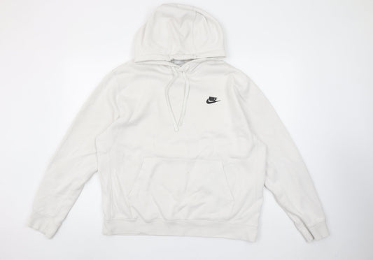 Nike Men’s White Pullover Hoodie L Regular Fleece Logo Good Condition